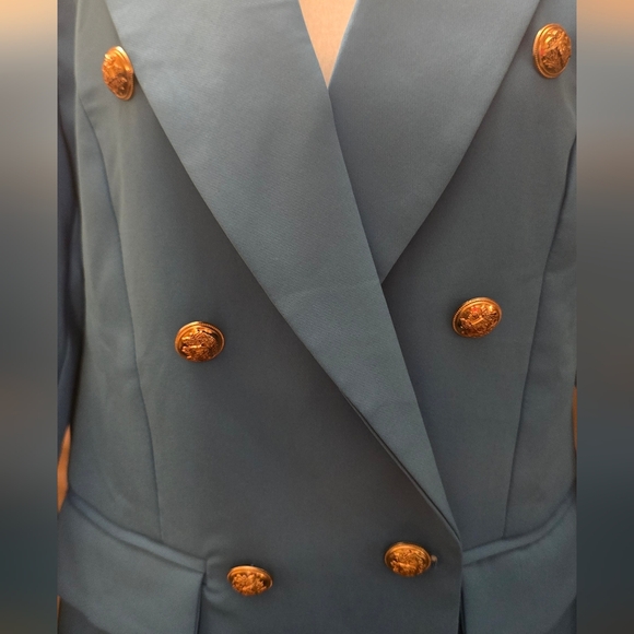 Women's Bright Blue Double-Breasted Blazer - Picture 3 of 4